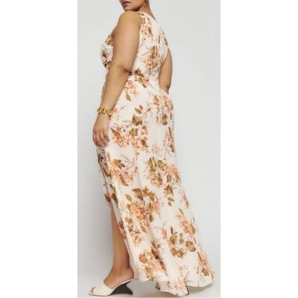 Reformation Senna Floral Ruched High Neck High Slit Bella Maxi Dress Size 18 - Picture 4 of 11